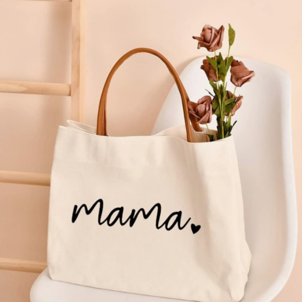 Mama Canvas Tote - Cream and Brown